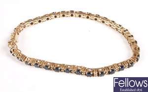 9ct gold sapphire and diamond set line bracelet,