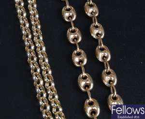 Two 9ct gold necklets, to include a belcher chain