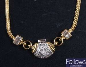 14ct gold mesh link necklet with a central panel