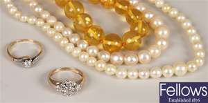 Two single rows of cultured pearls together with