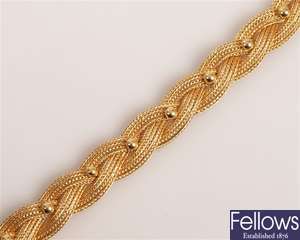 18ct gold woven link bracelet in plait design