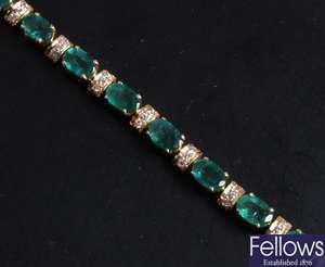 18k gold emerald and diamond set line bracelet,
