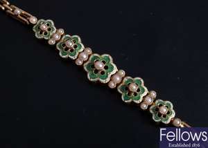 15ct gold enamel and seed pearl bracelet