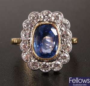 18ct gold sapphire and diamond set cluster ring,