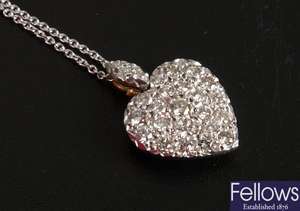18ct white gold heart shape pendant, set a