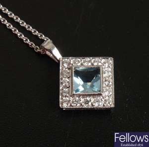 18k white gold aquamarine and diamond set