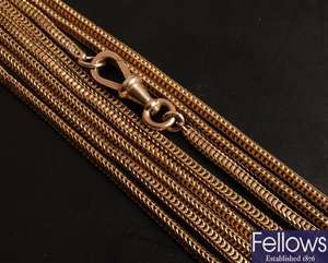 Victorian 9ct gold snake link longuard chain. 