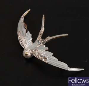 Victorian swallow brooch with old and rose cut