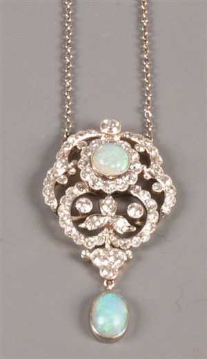 Early 20th century opal and diamond pendant - a