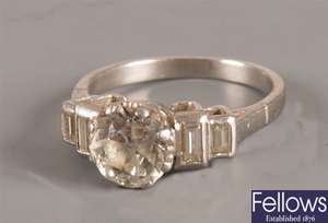 Platinum old European cut diamond set ring, a