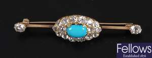 Diamond and turquoise set bar brooch, with a