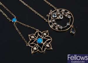 Two necklets to include a 9ct gold turquoise and