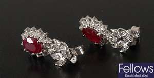 18ct white gold ruby and diamond cluster dropper