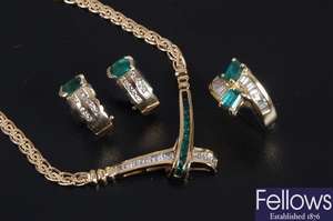 14k gold emerald and diamond set suite, to