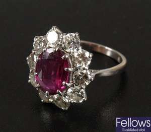18ct white gold oval ruby and diamond eleven