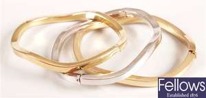 Three 9ct gold matching bangles of different