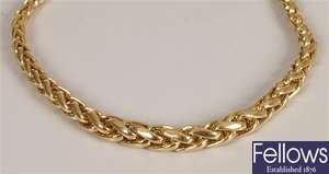 18ct gold graduated hollow barley link necklet,