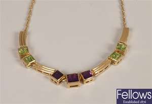 9ct gold amethyst and peridot necklet with
