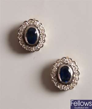 Pair of 18ct gold oval sapphire and diamond