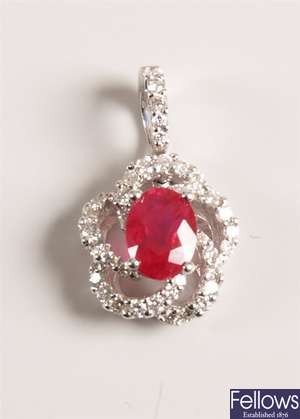 18k white gold ruby and diamond pendant with