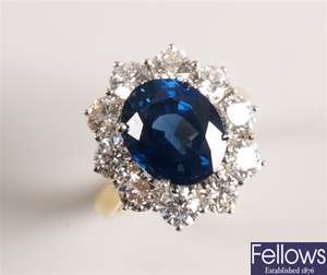 18ct gold sapphire and diamond cluster ring with