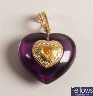 18ct gold heart shape amethyst, citrine and