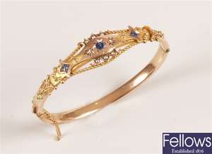 Edwardian 9ct gold sapphire, diamond and seed
