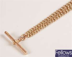 Edwardian 9ct gold full Albert chain with t-bar.