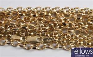 Four 9ct gold belcher link necklaces (each16ins