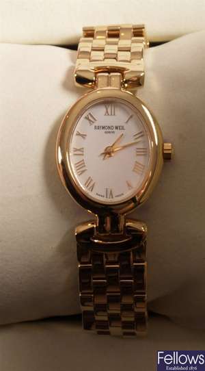 RAYMOND WEIL - a ladies 18ct gold plated bracelet