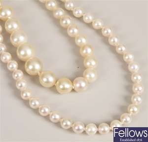 Two 9ct gold cultured pearl necklets