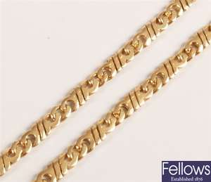 9ct gold fancy flat link chain. Length - 46cms/18