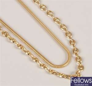 Two 18ct gold neck chains to include an anchor