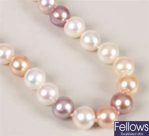 A single row of uniform fresh water pearls of