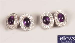Pair of cabochon amethyst and diamond set