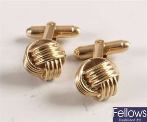 Pair 9ct yellow gold 'knot' sleeve links with