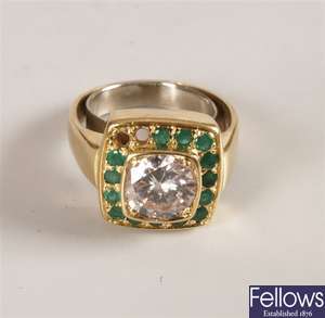 18ct gold diamond and emerald cluster ring with a