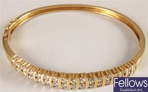 18ct gold diamond set bangle with two rows of