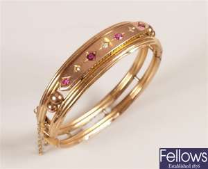 Victorian 9ct gold ruby and diamond set hinged