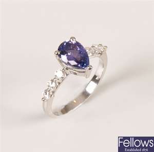 18ct white gold tanzanite and diamond ring with a