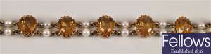 9ct gold citrine ad pearl bracelet, the oval