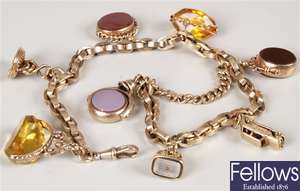 9ct gold Albert belcher link chain seven fobs and