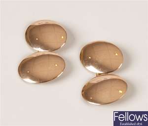 Victorian pair of 15ct gold cufflinks of oval