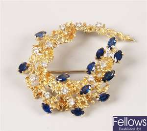 18ct gold sapphire and diamond set abstract