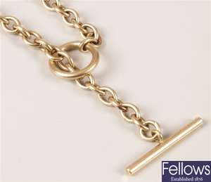 9ct yellow gold curb link Albert style necklace -