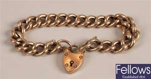 Victorian 9ct rose gold hollow curb bracelet with
