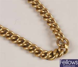 18ct yellow gold curb link Albert necklace (T-bar