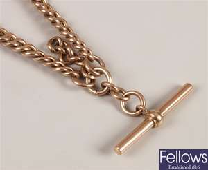 9ct rose gold graduated curb albert chain with