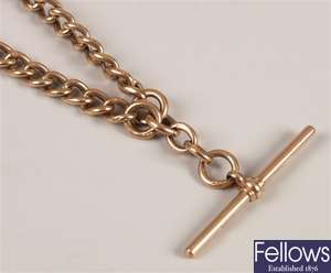9ct gold curb link Albert chain with t-bar,