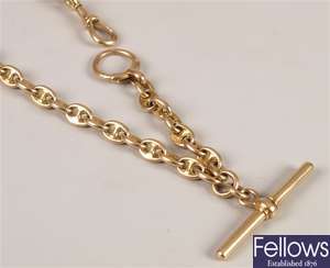 18ct gold anchor link Albert chain with t-bar,
